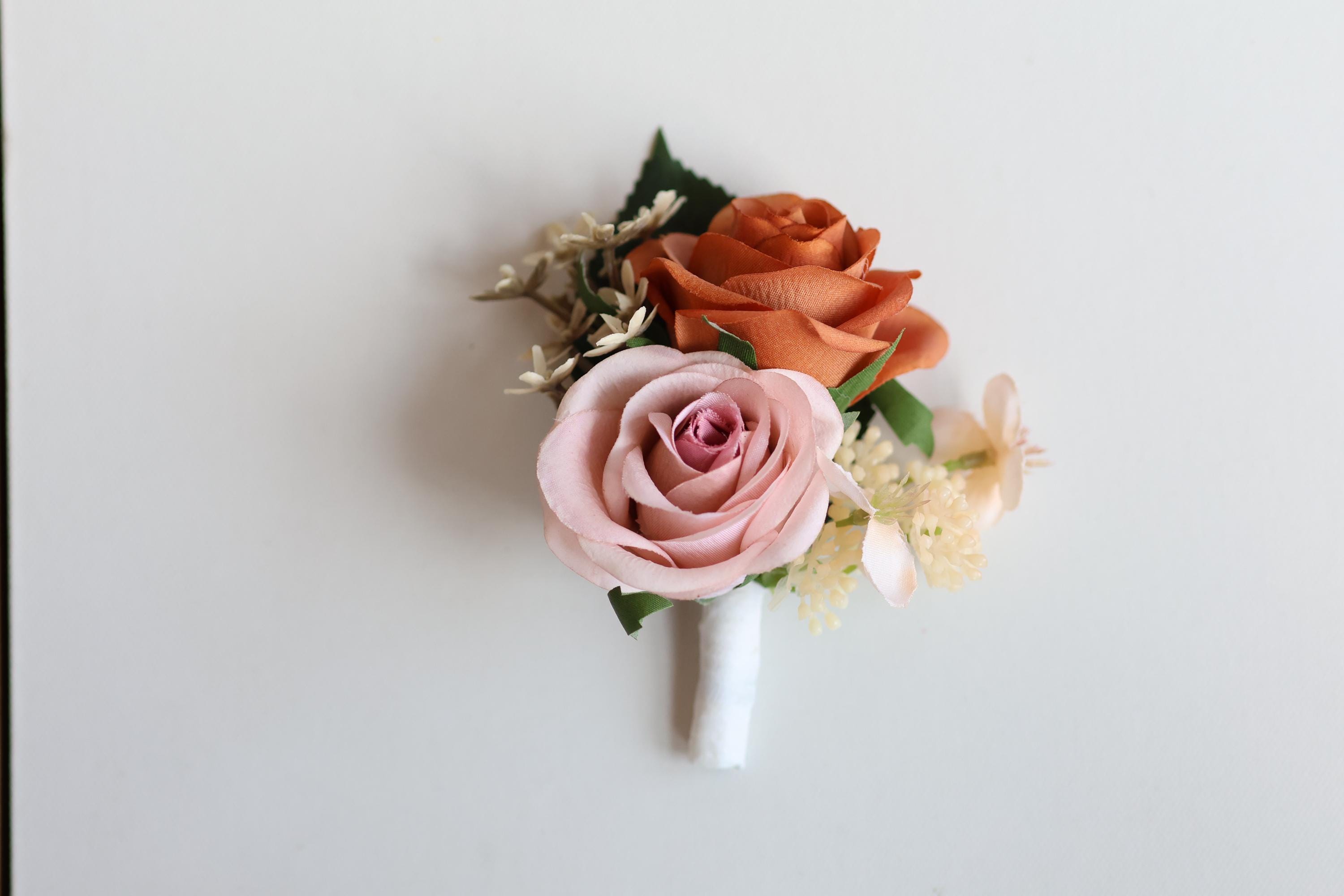 Apricot Rose Wedding Corsage, Burnt Orange Boutonniere - Etsy