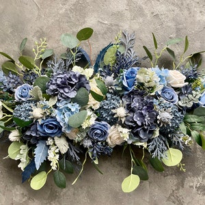 Dusty Blue Slate Blue Wedding Archway Flower, Blue White Wedding Corner Swag, Wedding Backdrop, Wedding Arch Flowers Decor