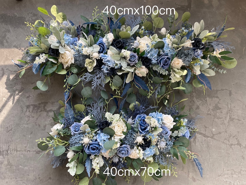 Bouquet da sposa finto blu polveroso, bouquet da sposa avorio blu navy scuro, rose al tocco reale, fiori selvatici blu, corpetto Boutonniere immagine 9