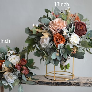Brautstrauß In Rost Orange / Morandi Weiß / Beige Blumen, Terrakotta Brautjungfern Bouquet, Terrakotta Fake Bouquet, Real Touch Rose Bouquets