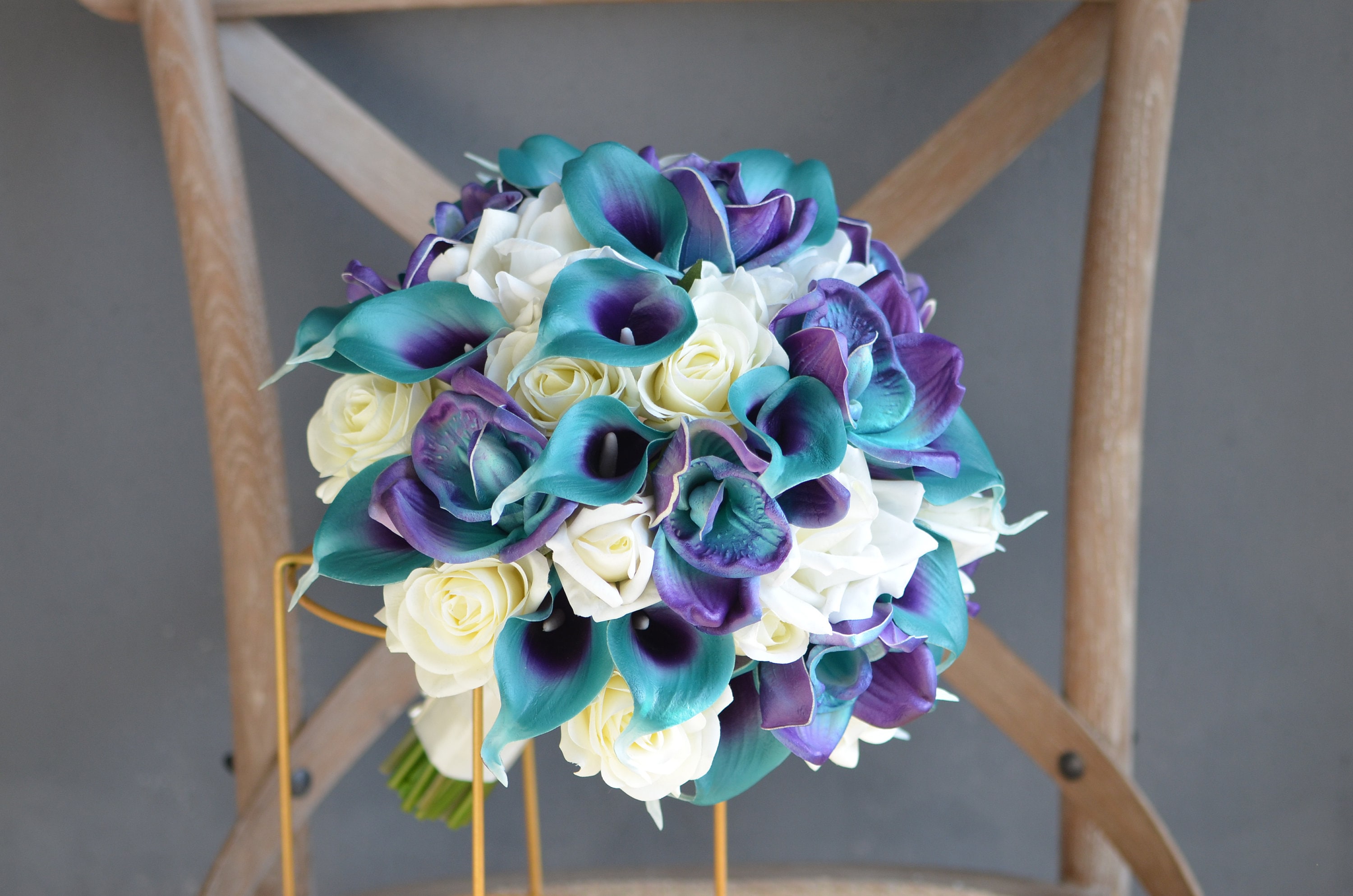 Purple Turquoise Teal Wedding Flowers Pkg 6 Bouquet Decorations Accessories  Plus