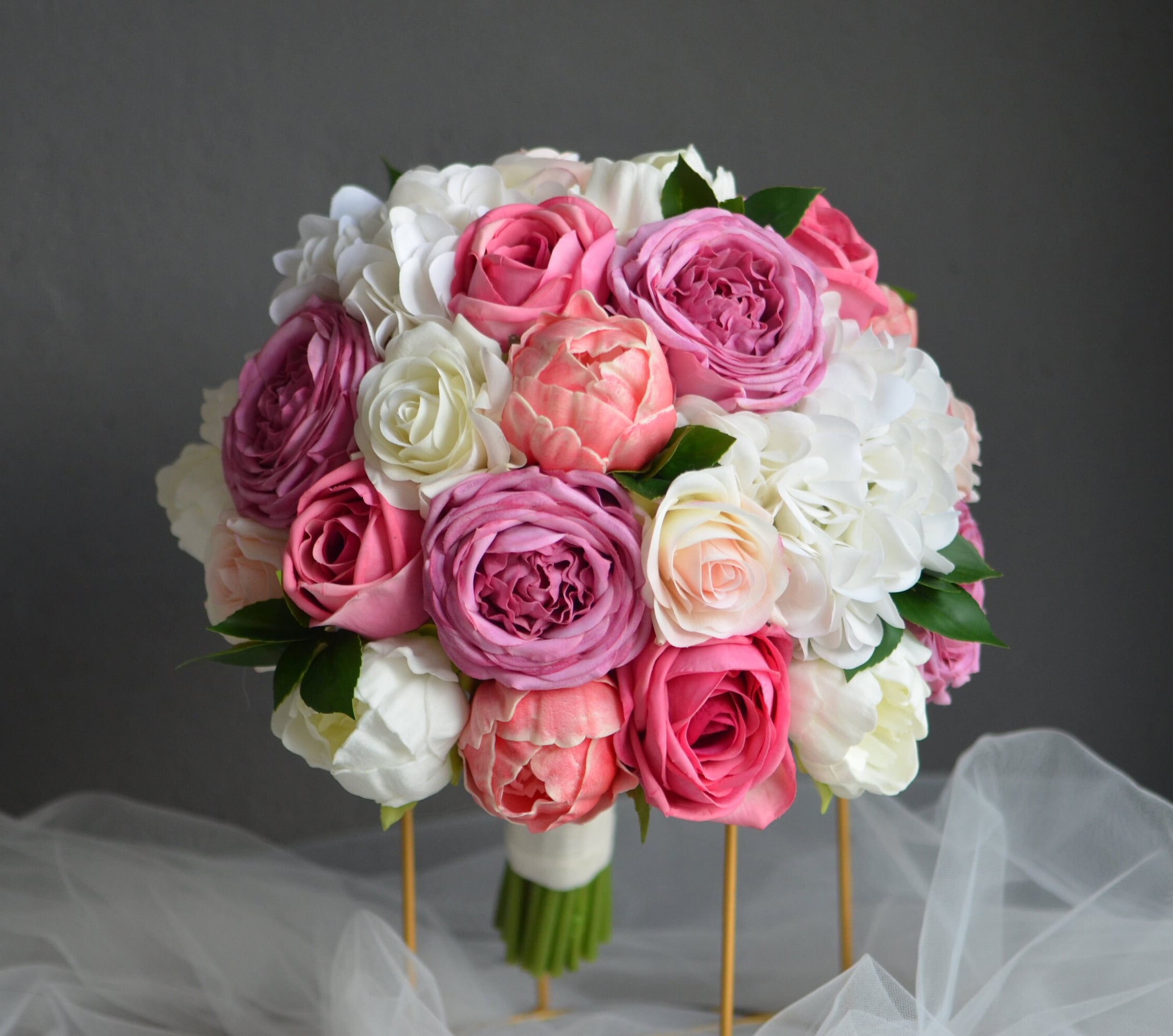 Bouquet White Hydrangeas Wedding With Hot Pink Butterflies Other