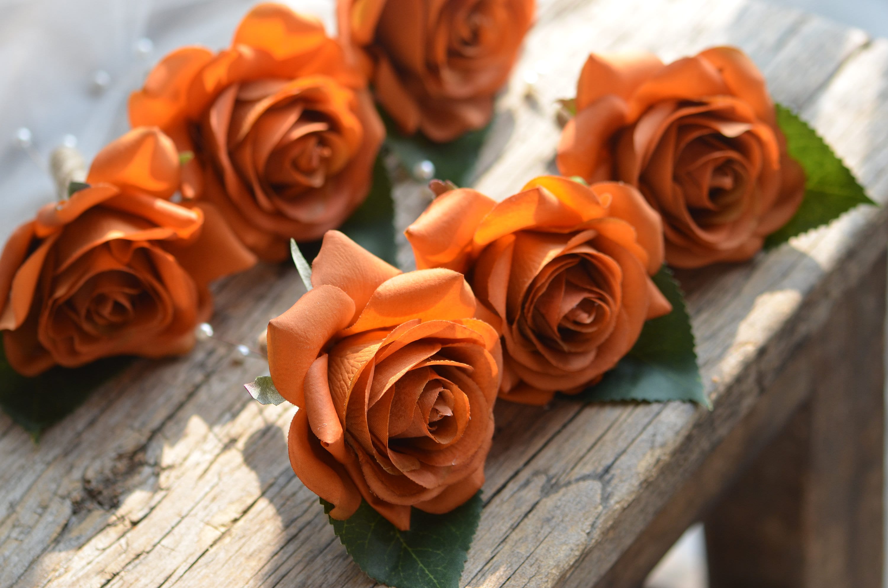 Real Touch Burnt Orange Rose Boutonnieres Terracotta Wedding Etsy