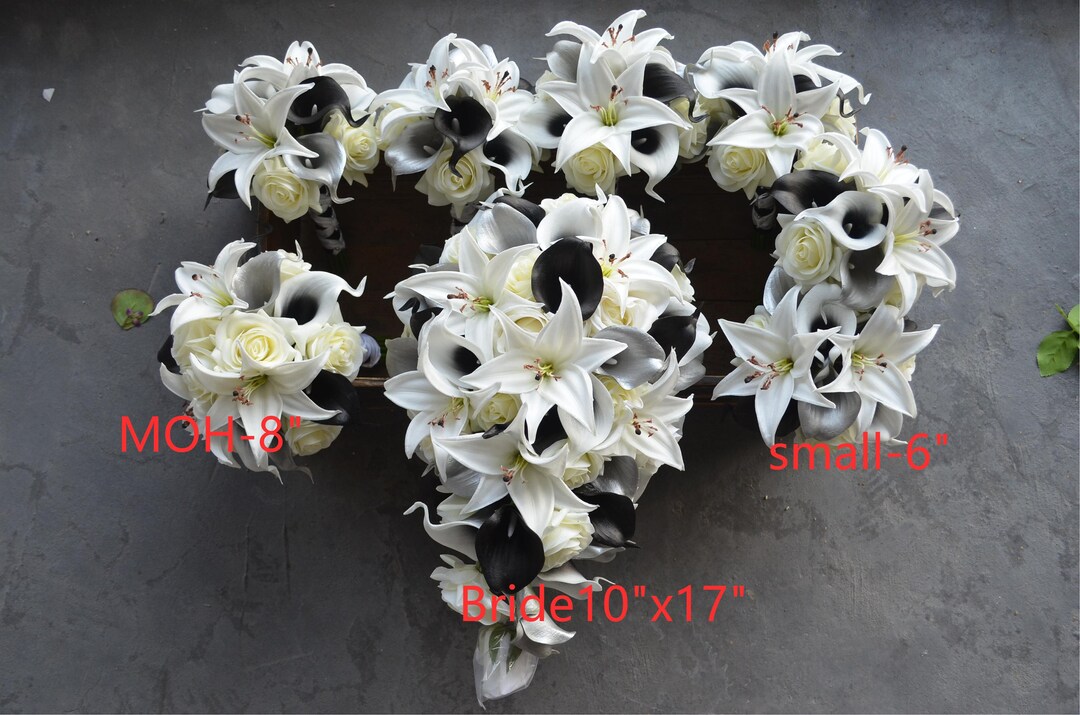 Fake Black Silver White Bridal Bouquets Faux Flowers Etsy
