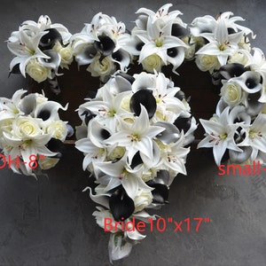 Fake Black Silver White Bridal Bouquets, Faux Flowers Bouquets, Silk Wedding Bouquets, Bridesmaids Bouquets, Silver Boutonnieres