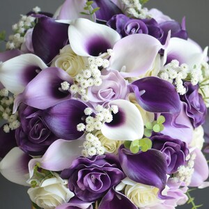 Purple Wedding Bouquet Rustic Plum White Bridal Bouquet Real - Etsy