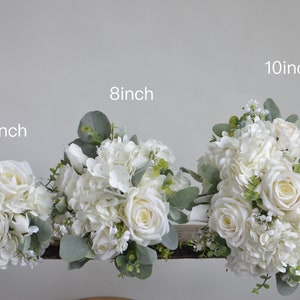 White Faux Real Touch Roses & Hydrangeas Wedding Bouquet, baby's breath, Dusty Millers, White Greenery Bridesmaids Bouquets, Boutonnieres