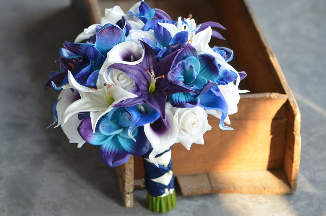 Royal Blue Purple Wedding Bouquets Blue Purple Orchids Bridal One bride--10"