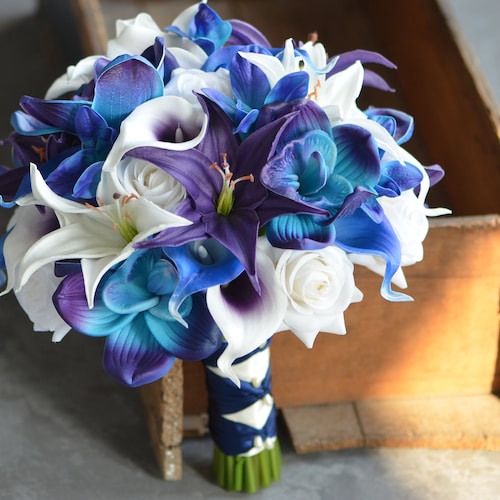 Lavender & White Real Touch Calla Lily Wedding Bouquet With - Etsy