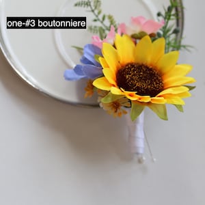 Wildflower Bridal Bouquet: Orange, Pink, Yellow Artificial Flowers, Colorful Spring Summer Wedding Bouquets, Boutonnieres, Corsages one-#3 boutonniere