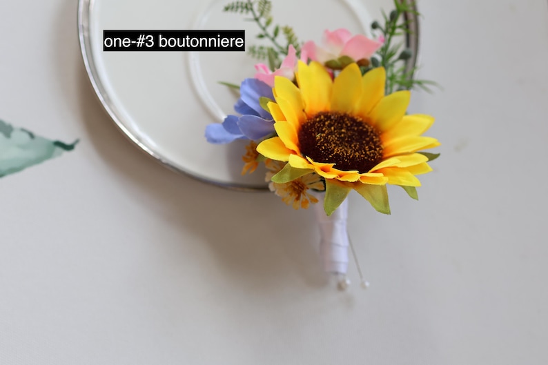 Wildflower Bridal Bouquet: Orange, Pink, Yellow Artificial Flowers, Colorful Spring Summer Wedding Bouquets, Boutonnieres, Corsages one-#3 boutonniere
