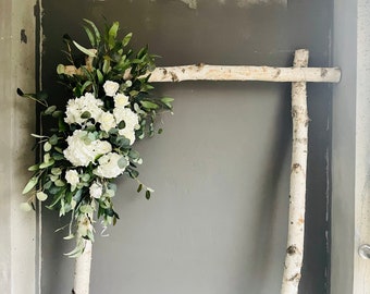 Artificial Flowers White Wedding Archway Flower, Ivory Wedding Corner Swag, Rustic Wedding Backdrop, Wedding Arch Flowers Decor
