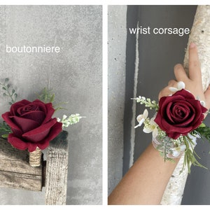 Faux Burgundy Beige And Ivory Wedding Bouquet, Boho Bouquet, Bridal Bridesmaids Bouquet, Rose and Eucalyptus, Real Touch Fake Flowers image 7
