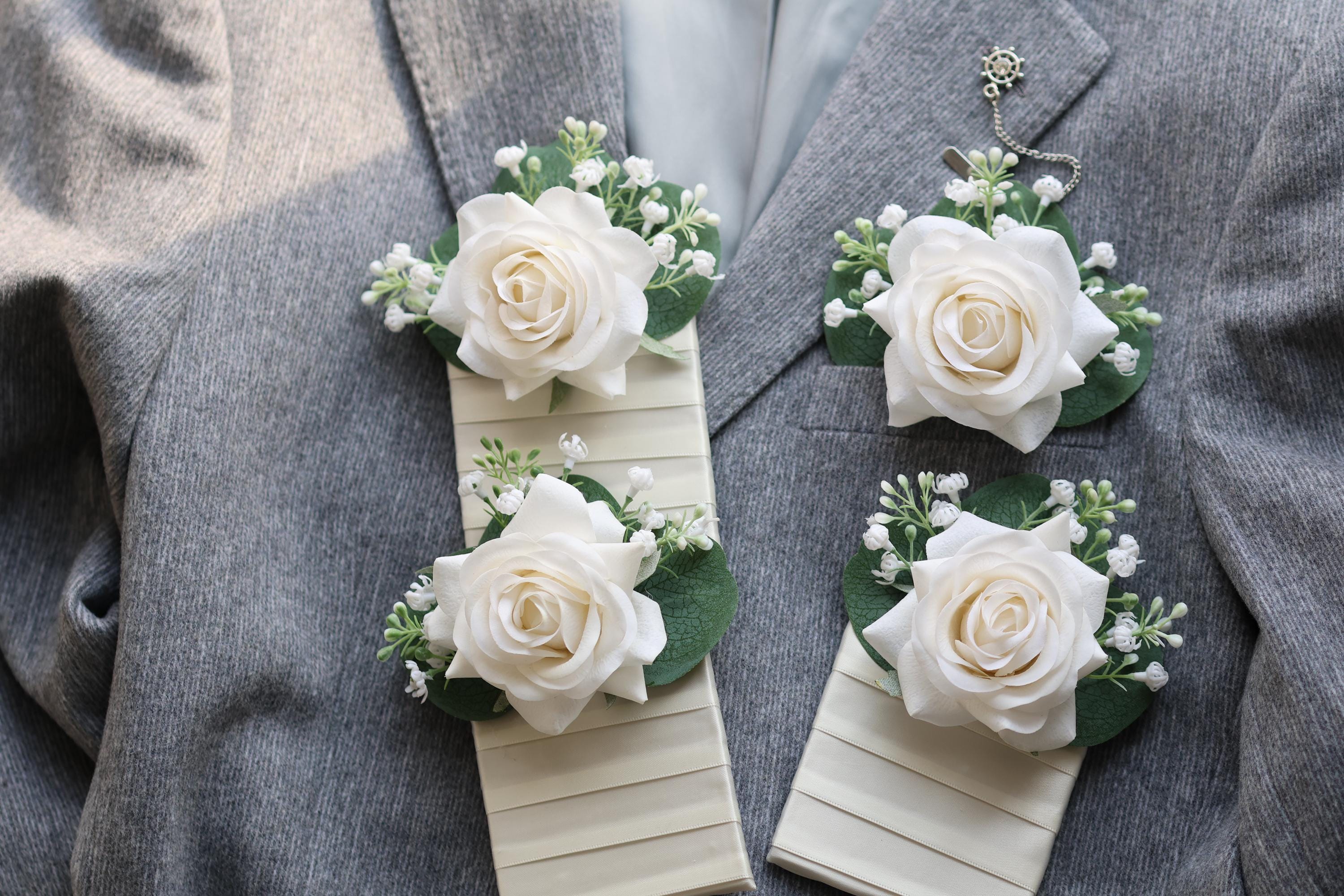 Off White Roses Hello Off White Rose Boutonniere: Faux Real Touch Wedding Corsage - Etsy
