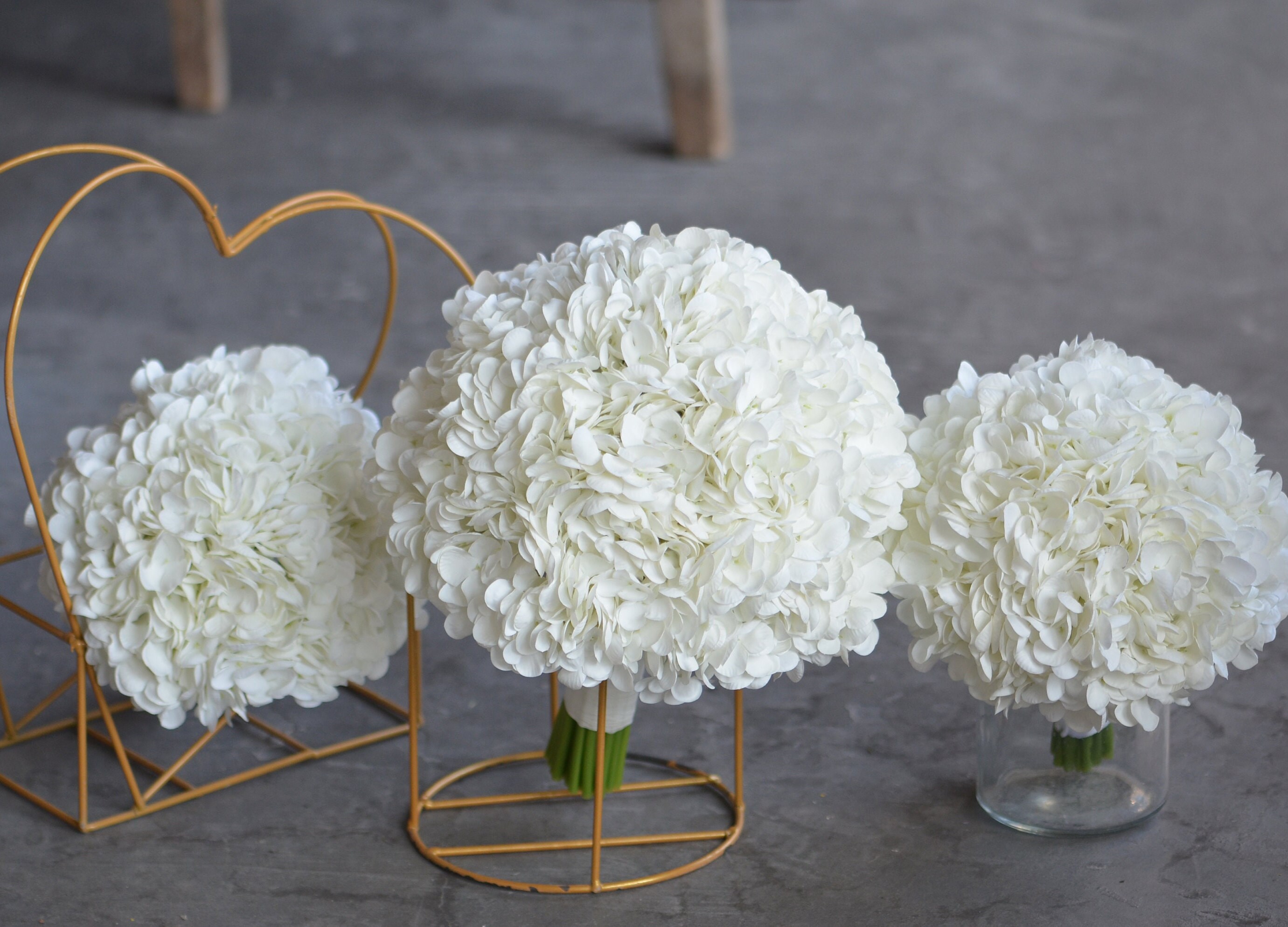 Ortensie fiori artificiali bouquet decorazione da sposa fiore in vero lattice per la casa (bianco, taglia unica