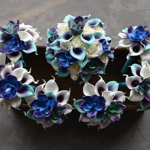 Galaxy Orchid, Real Touch Calla Lily, Orchids, Blue Purple Bridal Bouquets, Galaxy Wedding Bouquets, Artificial Faux Flowers