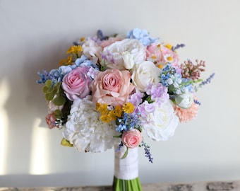 Wildflower Bridal Bouquet, Colorful Wedding Bouquet, Spring Summer Bouquets, In Peony, Ranunculus, Rose, Daisies, Lilacs, Lavender/Pink/Blue