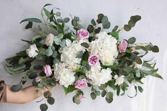 Flores artificiales largas de 39 pulgadas, flor de arco de boda de lavanda  blanca, botín de