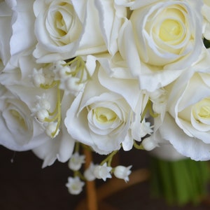 12 Ivory Real Touch Roses Bridal Bouquet, White Lily Of Valley Wedding Bouquets, Off White Roses Artificial Flowers Bouquets image 7
