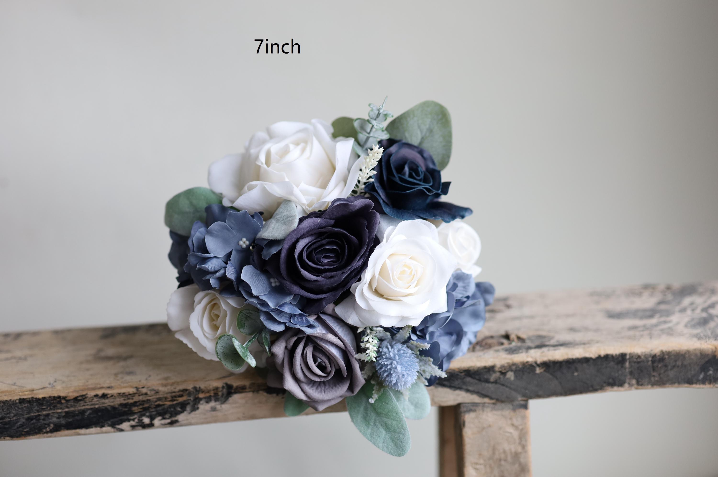 Ling's Moment Bouquet Da Sposa Blu Navy 33 Cm - Fiori Artificiali In Schiuma E Seta (Peonie, Rose, Eucalipto) Con Nastri, Ideale Per Matrimonio, Addio Al Nubilato E Ricordo