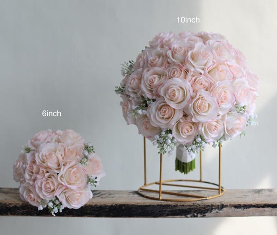 Blush Rose & Schleierkraut Bouquet: Künstliche Hochzeitsblumen