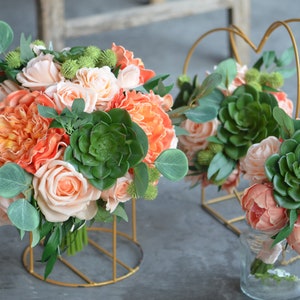 Real Touch Artificial Coral Peony, Peach Roses, Green Succulents Bridal Bridesmaids Bouquets Prom Cascade Bouquet Wedding Flowers