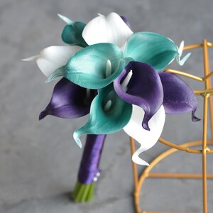 Dark Purple Teal Wedding Bouquets Real Touch Calla Lilies - Etsy