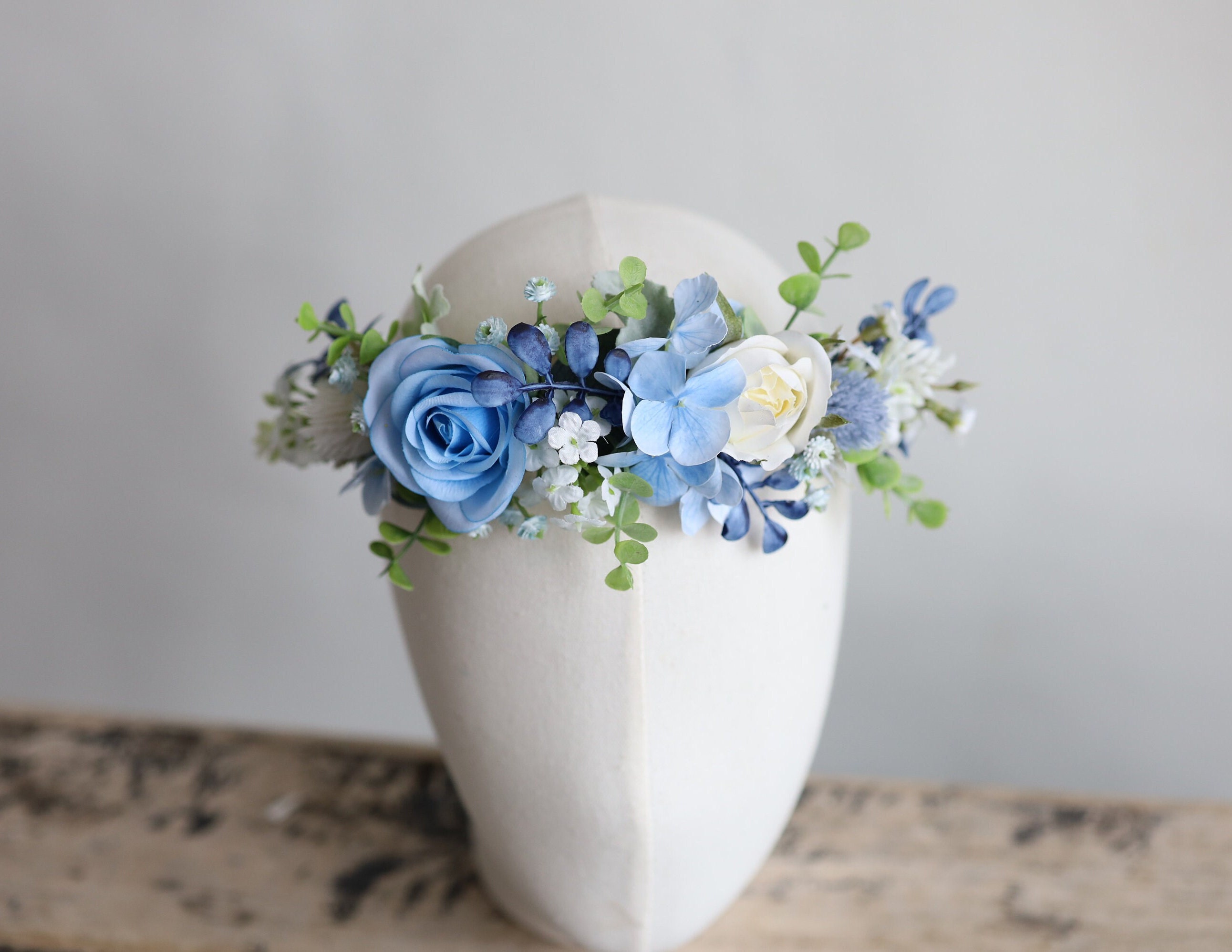 Blue Rose Wedding Flower Crown, Bridal Hydrangea Floral Headpiece - Etsy