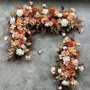 Arco per matrimonio autunnale con fiori finti, ghirlanda angolare in terracotta color ruggine beige, ghirlanda arancione bruciato, fiori veri al tatto, centrotavola per il Ringraziamento