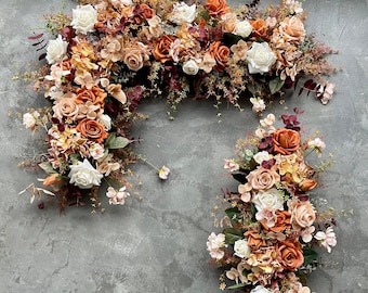 Fake Flowers Fall Wedding Archway Rust Beige Terracotta Corner Swag, Burnt Orange Garland, Real touch Flowers, Thanksgiving Centerpices