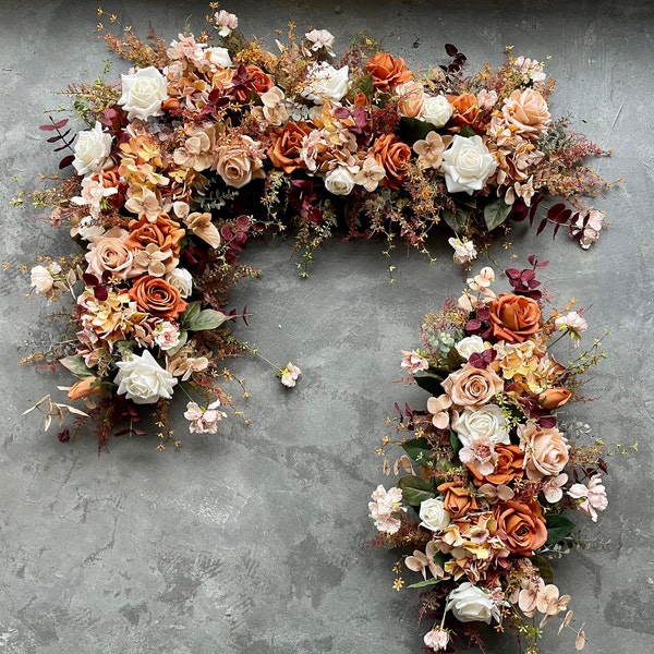 Fake Flowers Fall Wedding Archway Rust Beige Terracotta Corner Swag, Burnt Orange Garland, Real touch Flowers, Thanksgiving Centerpices