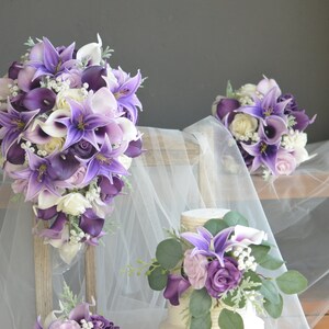 Purple Bouquet, Real Touch Purple Tiger Lilies, Calla Lilies, Ivory ...