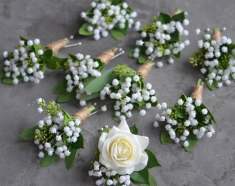 Real Touch Ivory Rose Boutonniere, Wedding Prom Corsage