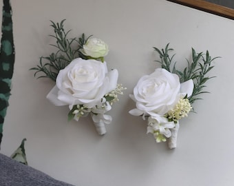 Real Touch White Rose Boutonniere: Wedding Prom Corsage