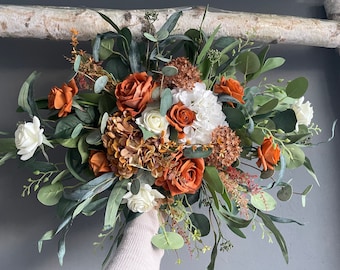 Fall Wedding Arch Flowers, Rust Terracotta Roses, Greenery Garland