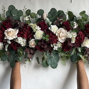 Faux Burgundy Beige And Ivory Wedding Bouquet, Boho Bouquet, Bridal Bridesmaids Bouquet, Rose and Eucalyptus, Real Touch Fake Flowers 1 archway40cmx120cm