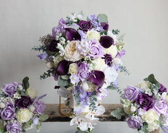 Faux lilas lavande fleurs violettes bouquet de mariée, bouquets de mariage printemps été, bouquet bohème fait main/boutonnières/corsage de mariage