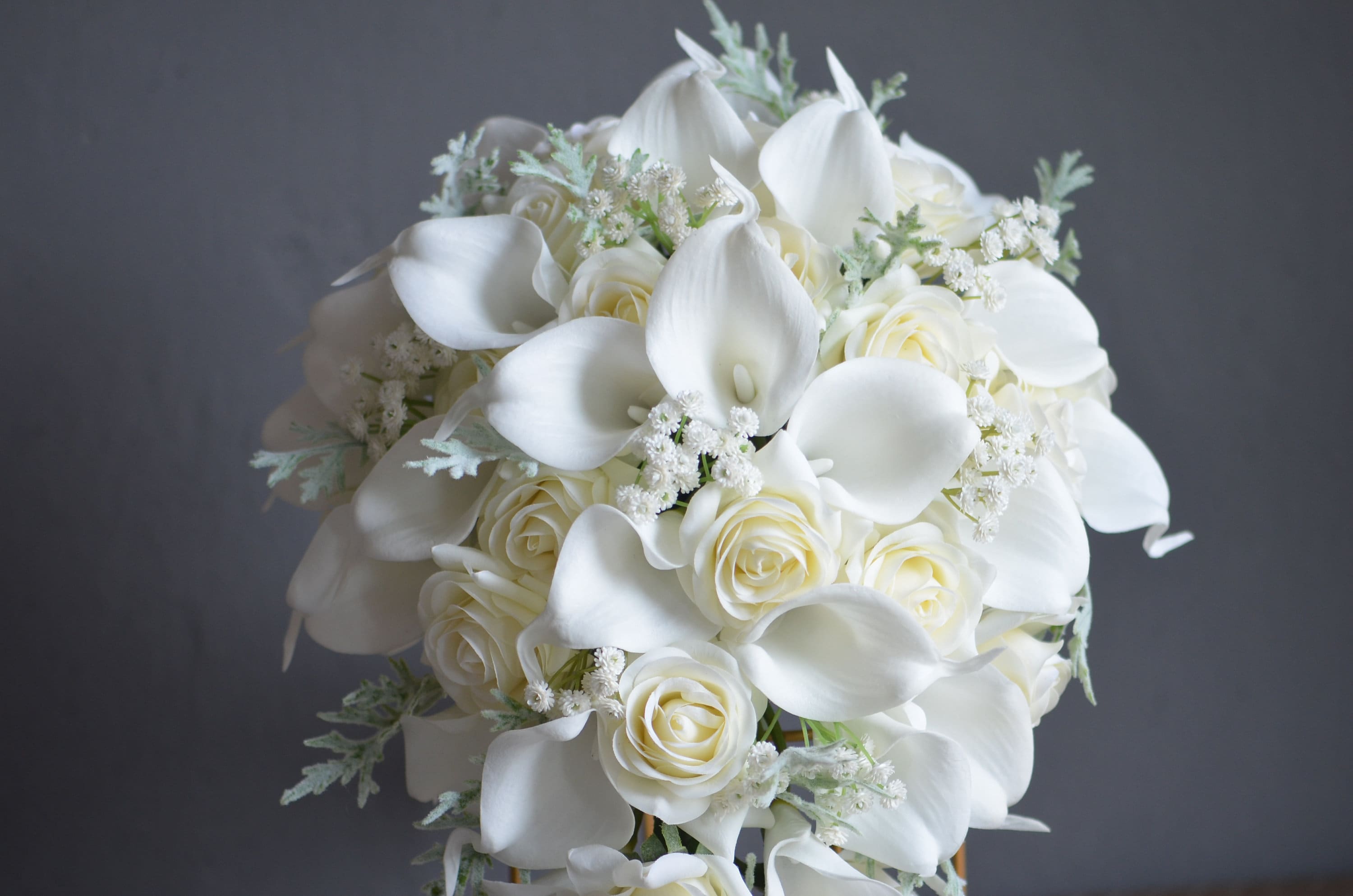 Fake Ivory Cream Real Touch Roses Wedding Bouquet, White Calla Lilies,  Baby's Breath, Dusty Millers, Bridesmaids Bouquets, Boutonnieres - Etsy