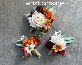 Chute en terre cuite, Bourgogne Et Ivoire Boutonnière de Mariage & Corsage de Mariage, Corsage de Bal des Fêtes de Fête Automne