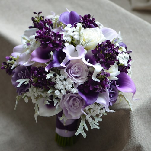 Lilac Purple Bridal Bouquet Real Touch Lilac Calla Lilies Etsy