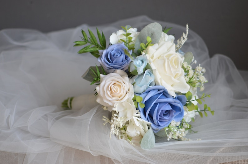 Fake Dusty Blue Flowers Wedding Bouquet Pale Blue Ivory - Etsy