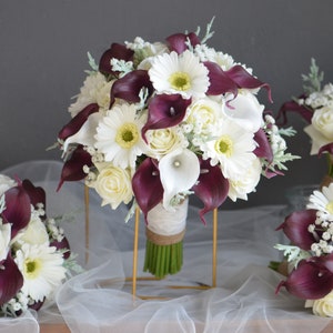 Bouquets de mariée blancs bordeaux clairs, bouquet de fausses fleurs, bouquet de mariage au vin violet, lys tigre blanc, fleurs Real Touch image 2