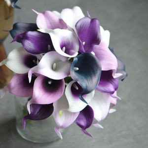 Faux Plum Purple and Navy Bridal Bouquets, Rustic Wedding Artificial ...