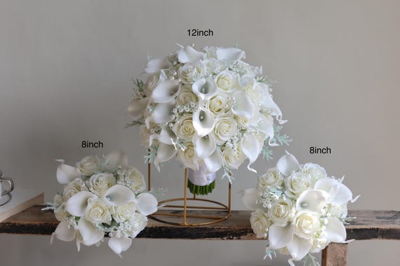 2/5 Pezzi di Calla Artificiali Real Touch, Fiori Bianchi per Bouquet da Sposa, Decorazioni Floreali per Feste e Casa, Fiori Finti  15