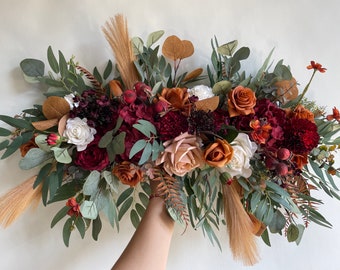 Fall Wedding Archway Flowers, Rust Burgundy Terracotta Floral Swag
