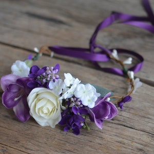Purple Flowers crown, Purple orchid Rose, hydrangeas Wedding Flower Crown, Bridal Crown, Bohemian Crown, Dainty Floral Crown