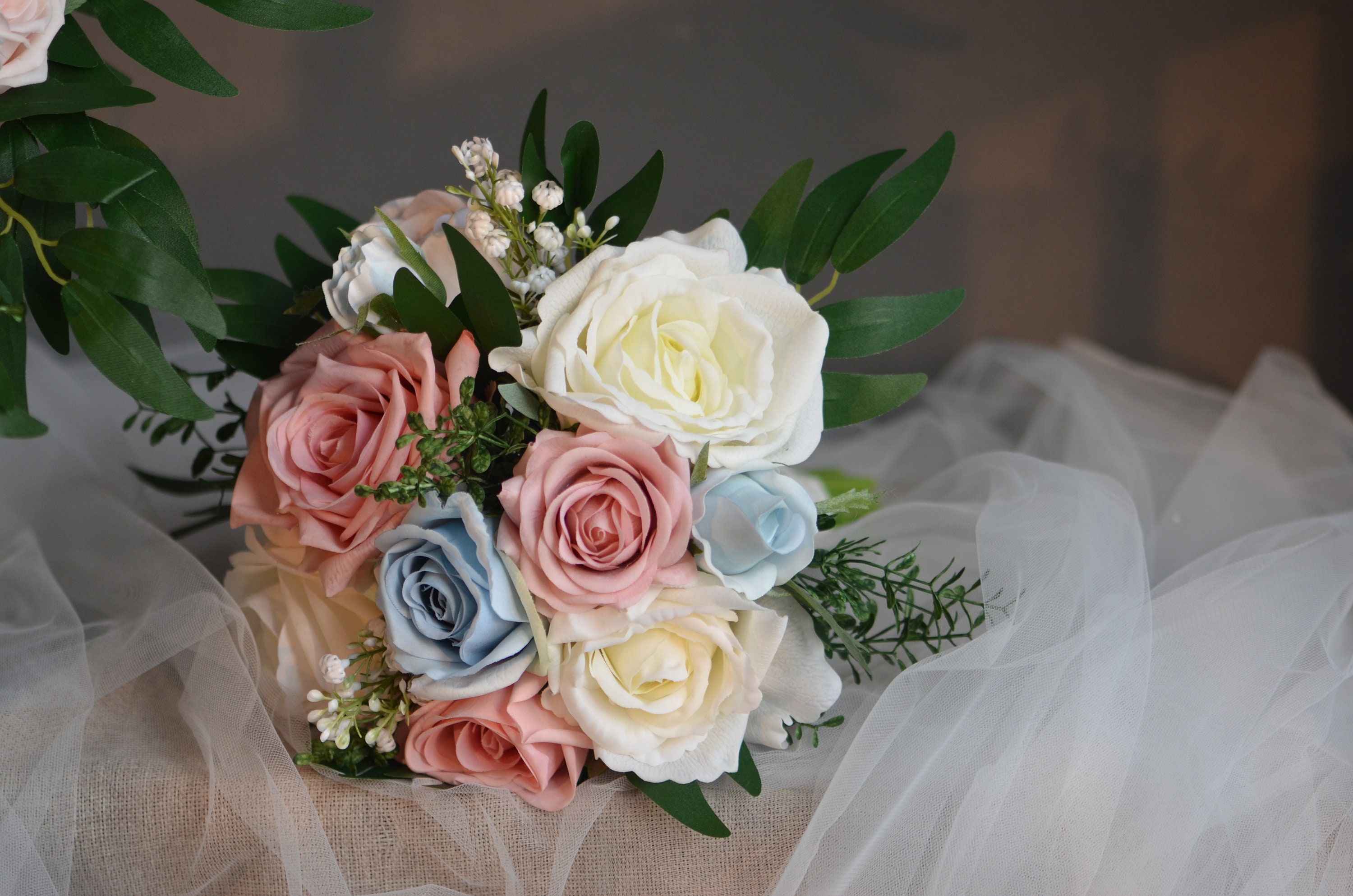 Sytauuan, Bouquet di Rose da Matrimonio (Fiore Artificiale Che per la casa e la Decorazione di Nozze) Blue