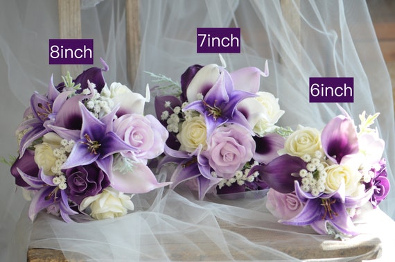 Mumusuki Bouquet da Sposa per Matrimonio, Bouquet Romantico Artificiale Bouquet da Damigella D'onore Decorazione Romantica per Feste di Matrimonio Confessione(Viola