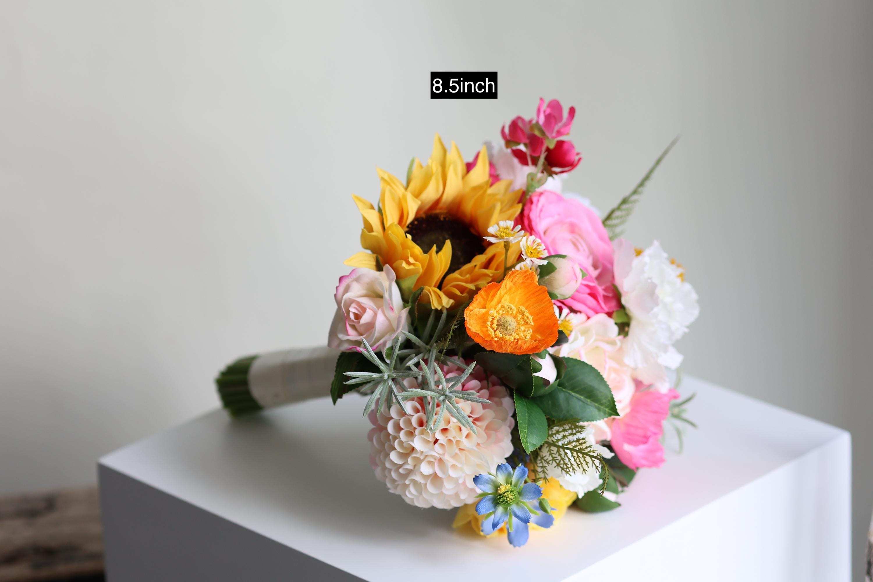 Wildflower Bridal Bouquet: Orange, Pink, Yellow Artificial Flowers