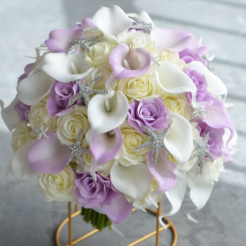 Lilac Bouquets Real Touch Lavender Calla Lilies Ivory Etsy